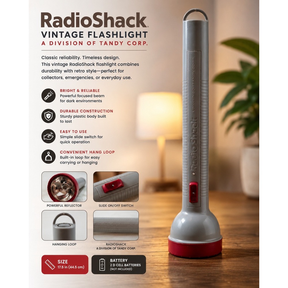 Vintage Radio Shack Tandy Corp‎ Flashlight Grey Red 15.5 Inch Handheld Light